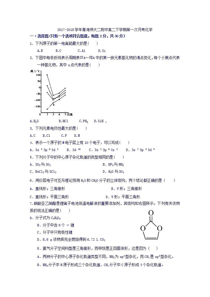 2017-2018学年青海师大二附中高二下学期第一次月考化学试题 缺答案01