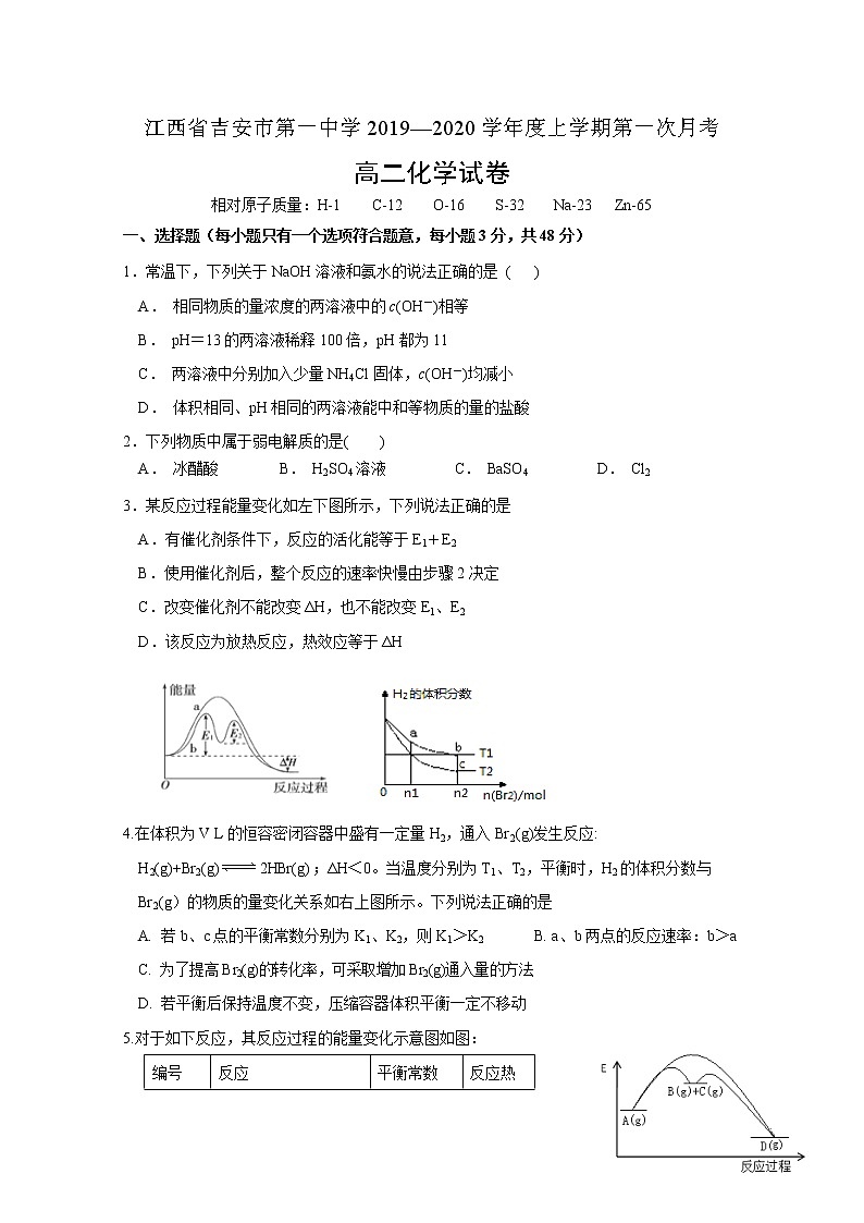 2019-2020学年江西省吉安市第一中学高二上学期第一次月考化学试题 Word版01