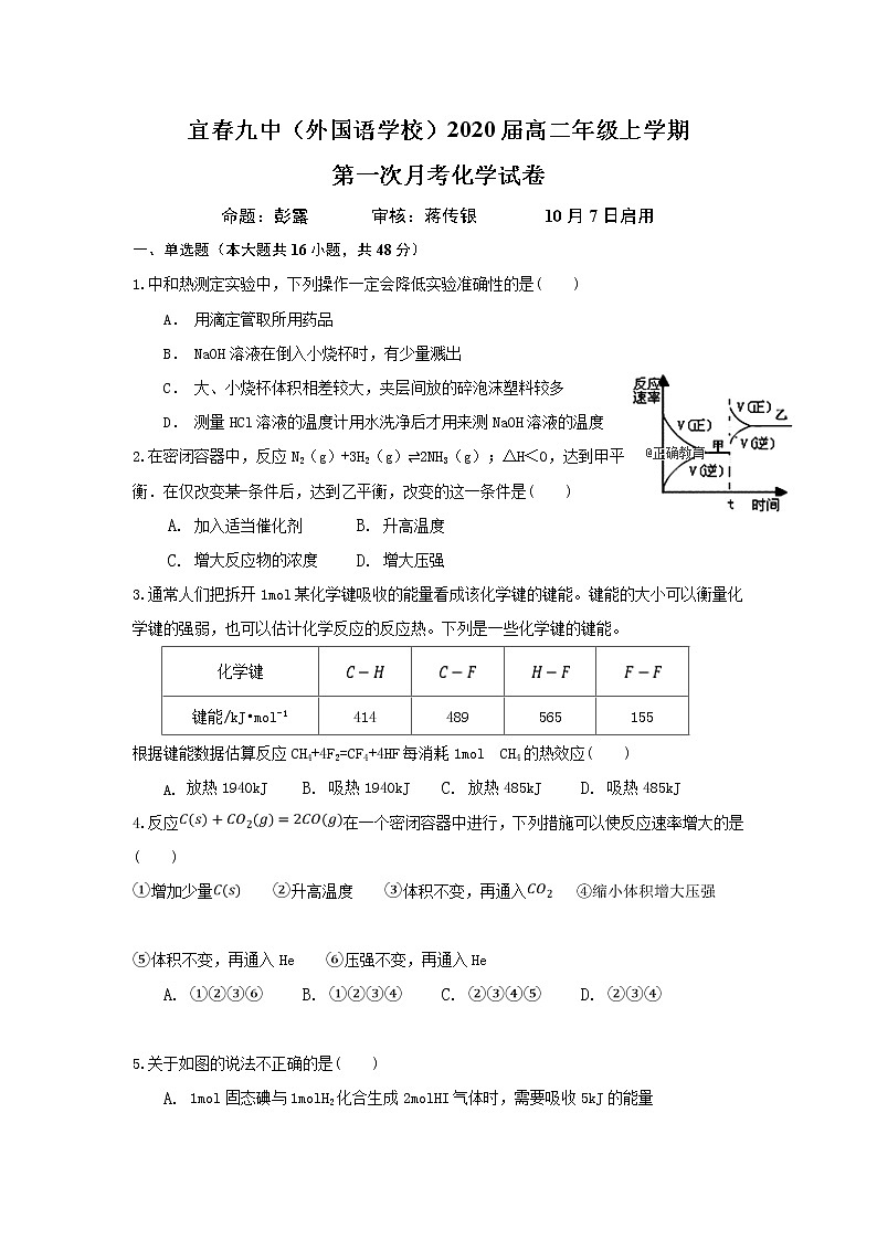 2018-2019学年江西省宜春九中高二上学期第一次月考化学试题（Word版）01