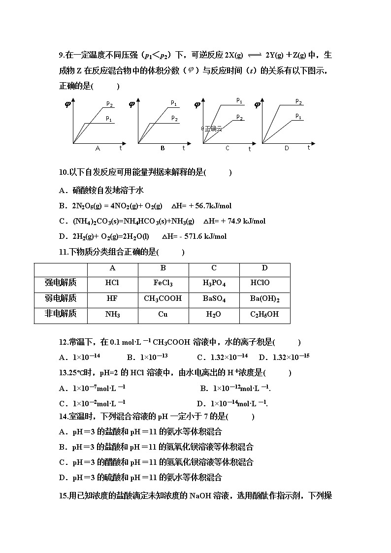 2018-2019学年内蒙古巴彦淖尔市临河三中高二上学期第二次月考化学试题（宏志班）（Word版）03