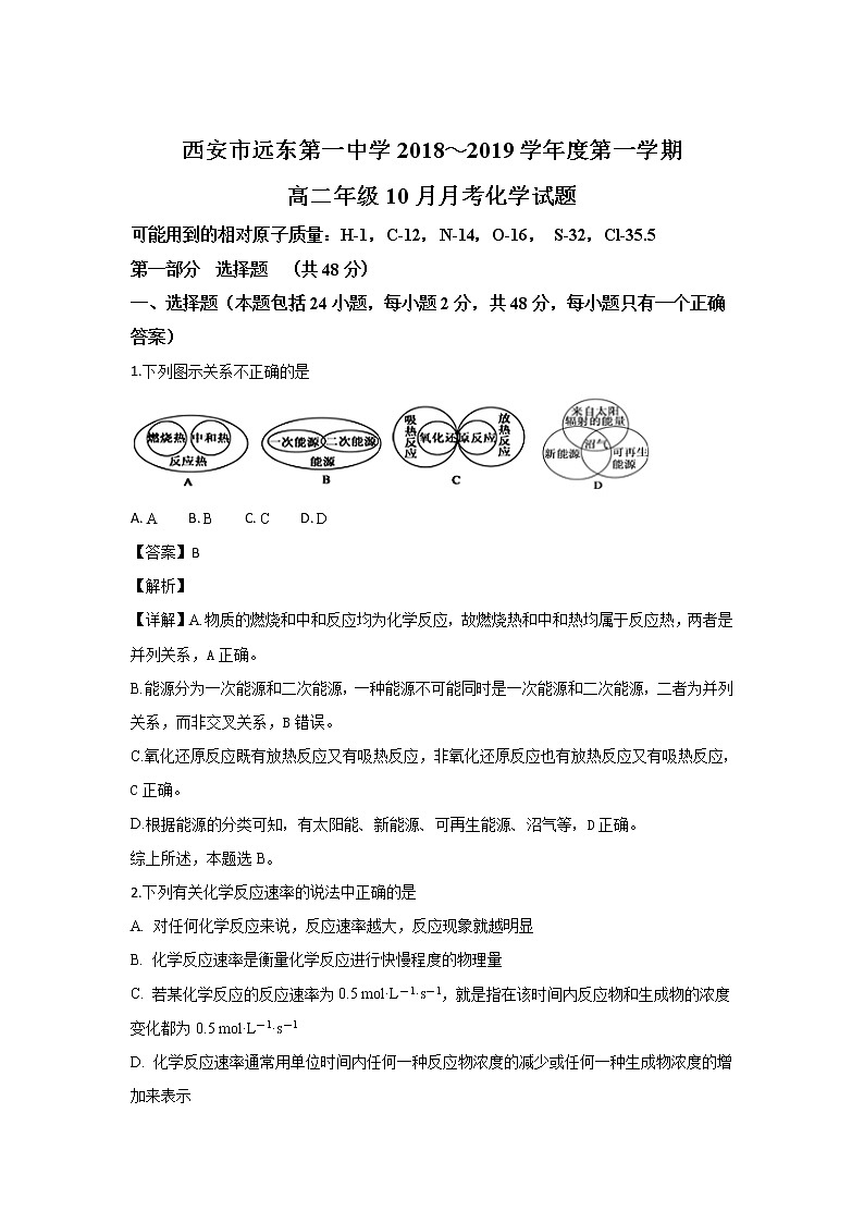 2018-2019学年陕西省西安市远东第一中学高二上学期10月月考化学试题 解析版01