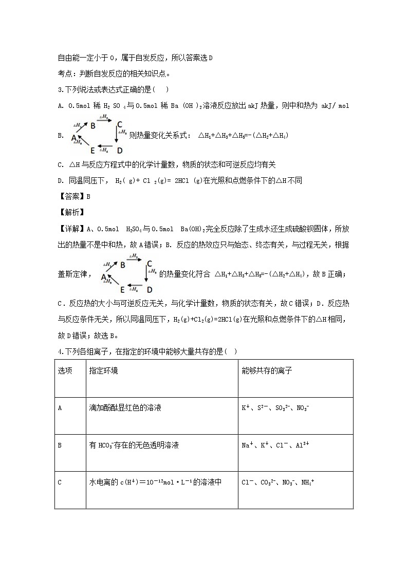 2018-2019学年四川省成都外国语学校高二上学期12月月考化学试题 解析版02