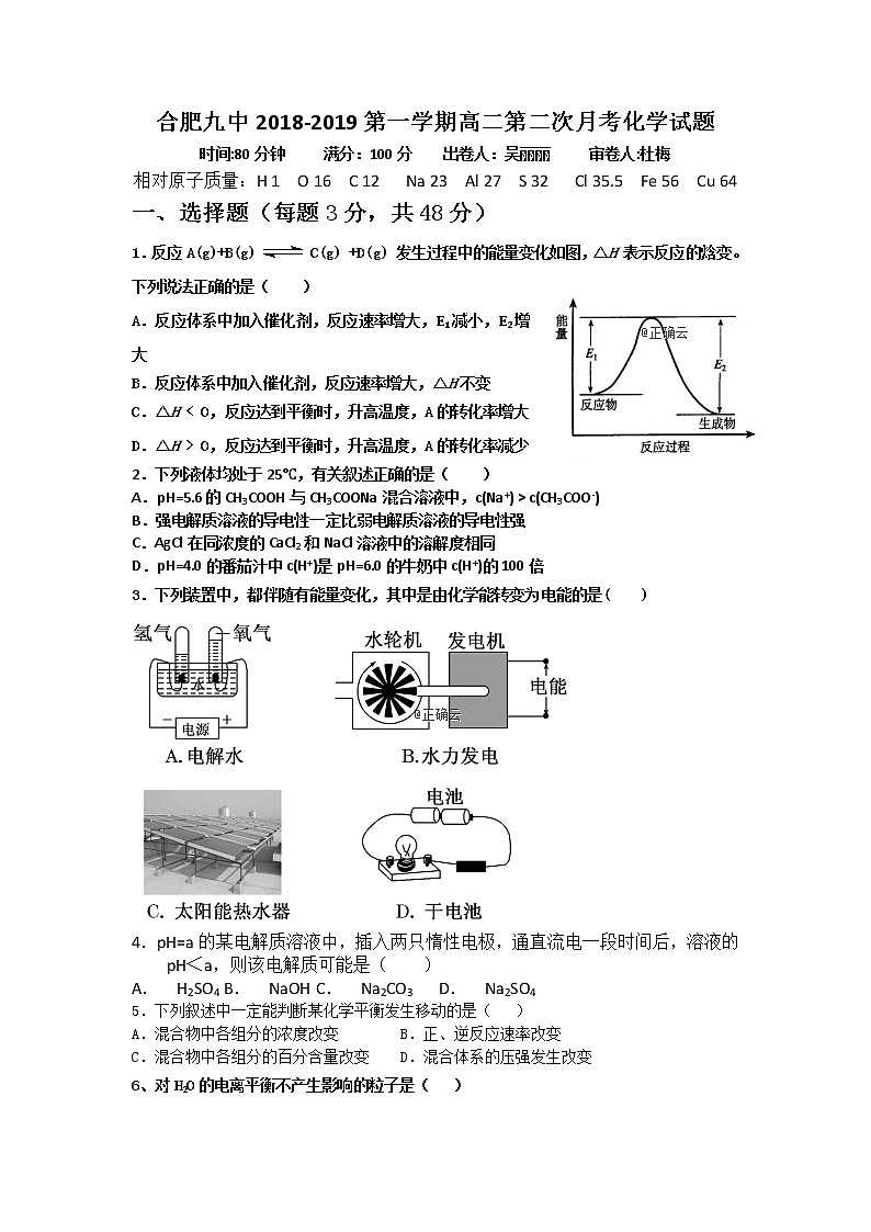 2018-2019学年安徽省合肥九中高二上学期第二次月考化学试题（Word版）01