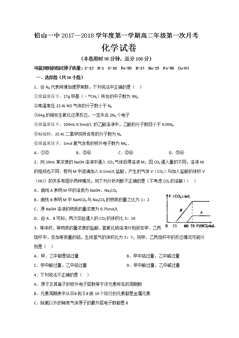 2017-2018学年江西省上饶市铅山县第一中学高二上学期第一次月考化学试题01