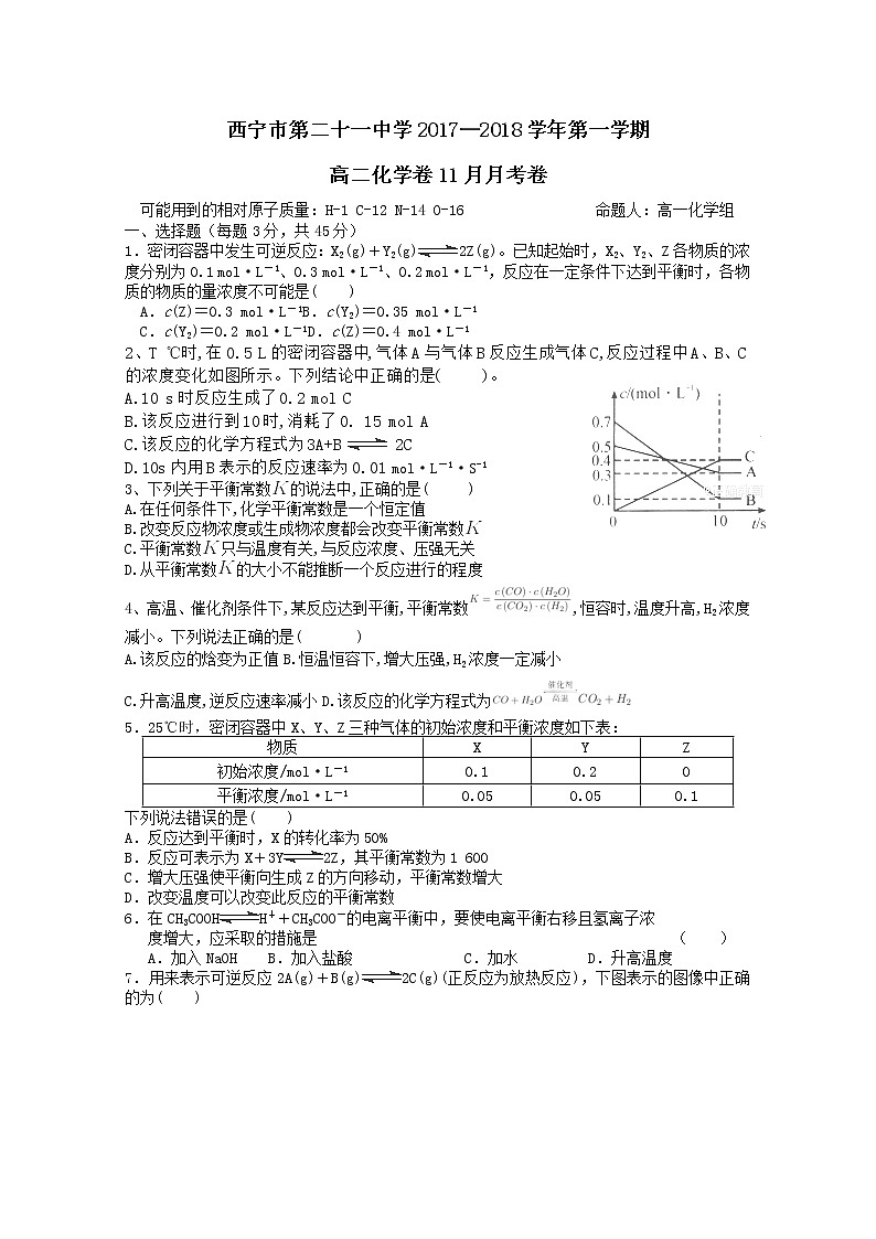 2017-2018学年青海省西宁二十一中高二上学期11月月考化学试题01