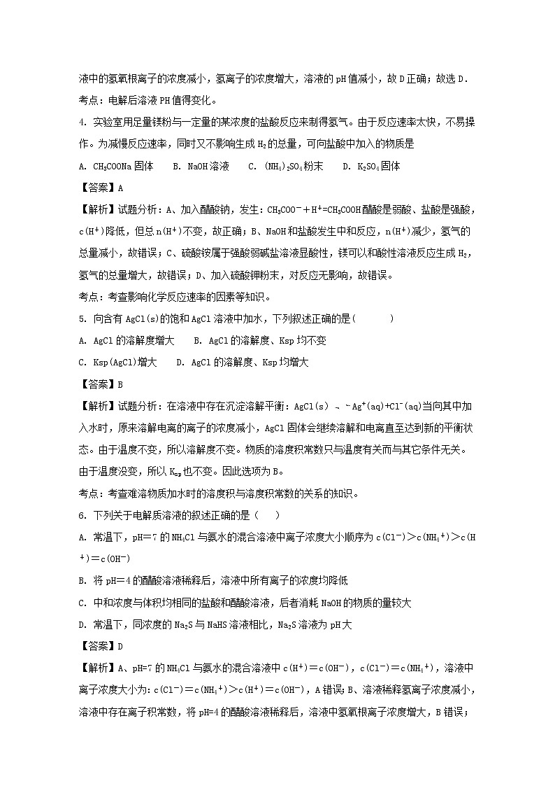 2017-2018学年河北省鸡泽县第一中学高二上学期第一次月考化学试题 解析版02