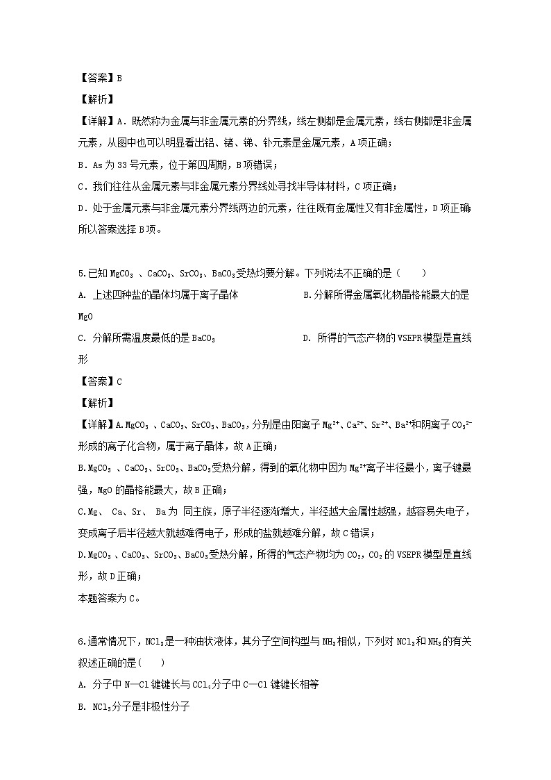 2018-2019学年黑龙江省哈尔滨市第六中学高二下学期期中考试化学试题 解析版03