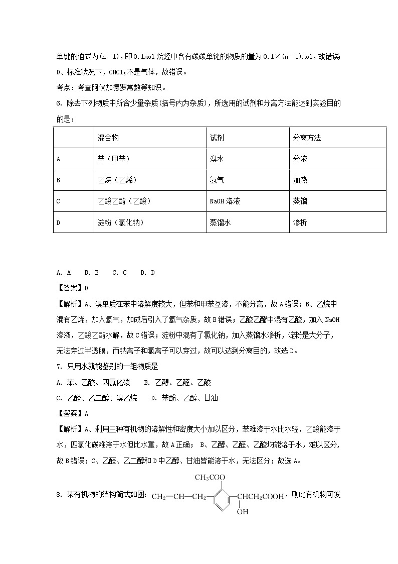 2017-2018学年吉林省实验中学高二下学期期中考试化学试题 解析版03