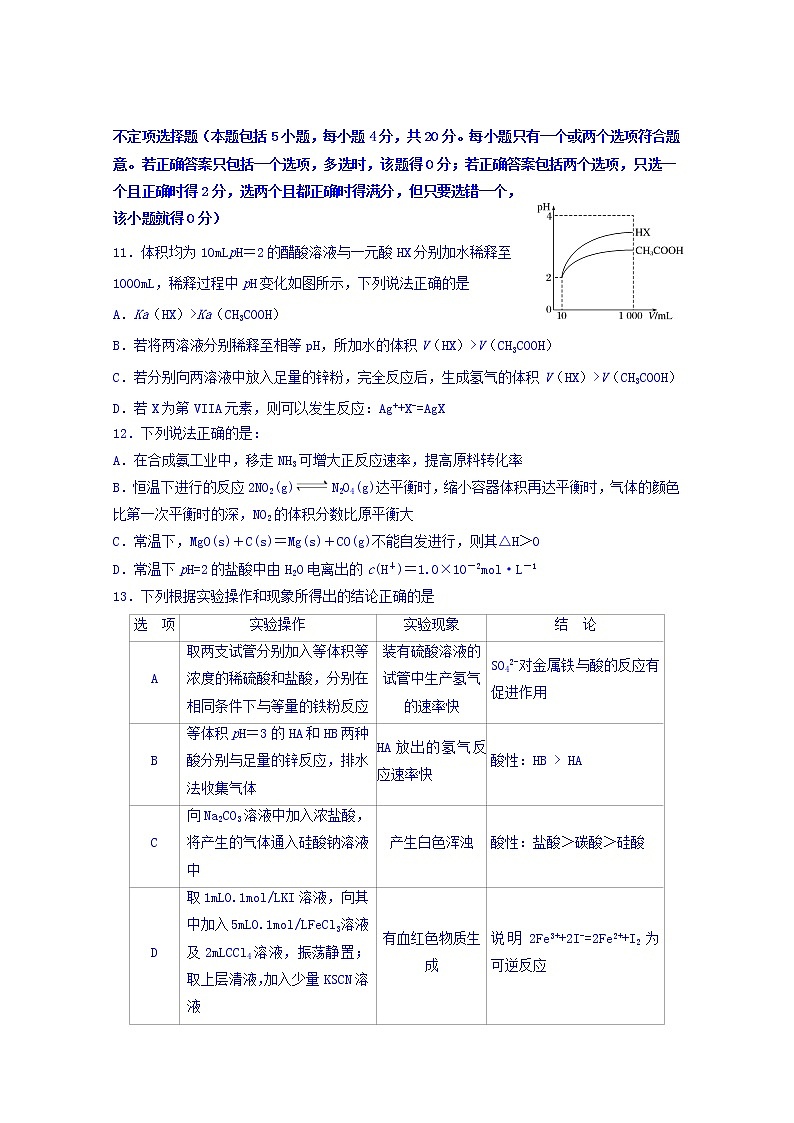 2017-2018学年江苏省邗江中学高二下学期期中考试化学试题 Word版03