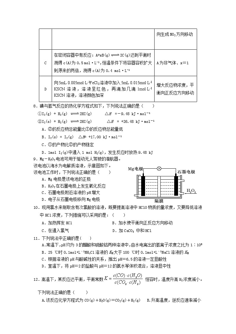 2017-2018学年福建省永春县第一中学高二下学期期中考试化学试题 Word版02