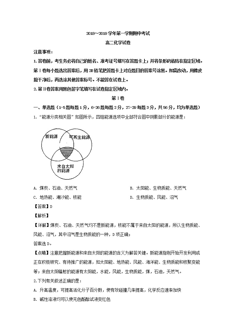 2019-2020学年辽宁省大连市高二上学期期中考试化学试题 解析版01