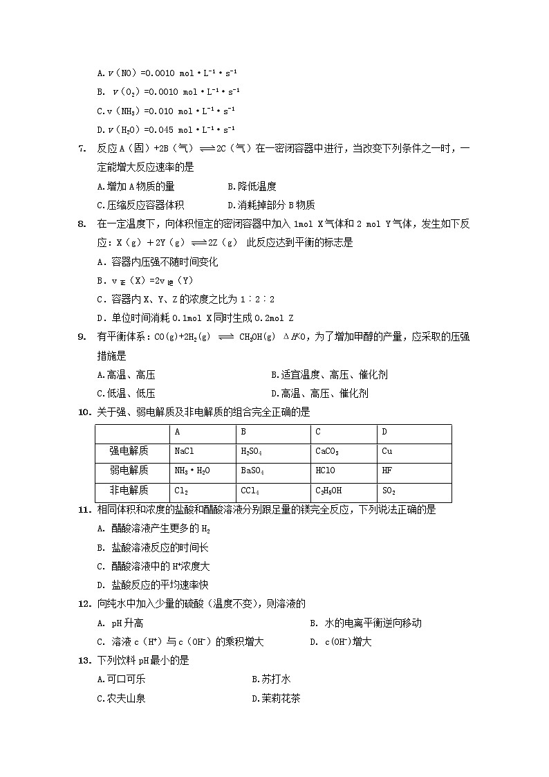 2019-2020学年福建省师范大学附属中学高二上学期期中考试化学（学考）试题 Word版02