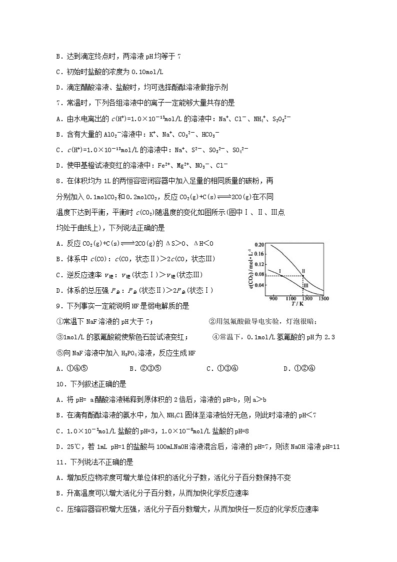 2019-2020学年黑龙江省哈尔滨师范大学附属中学高二上学期期中考试化学试题 Word版02