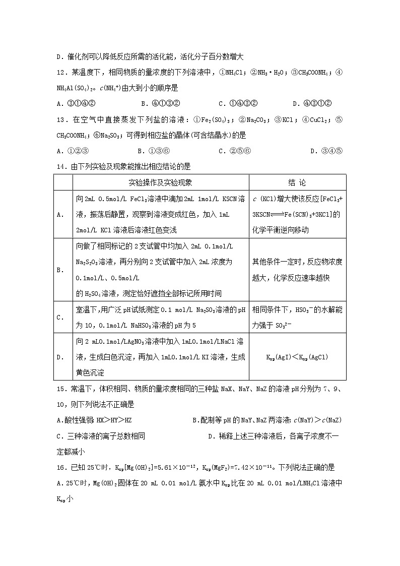 2019-2020学年黑龙江省哈尔滨师范大学附属中学高二上学期期中考试化学试题 Word版03