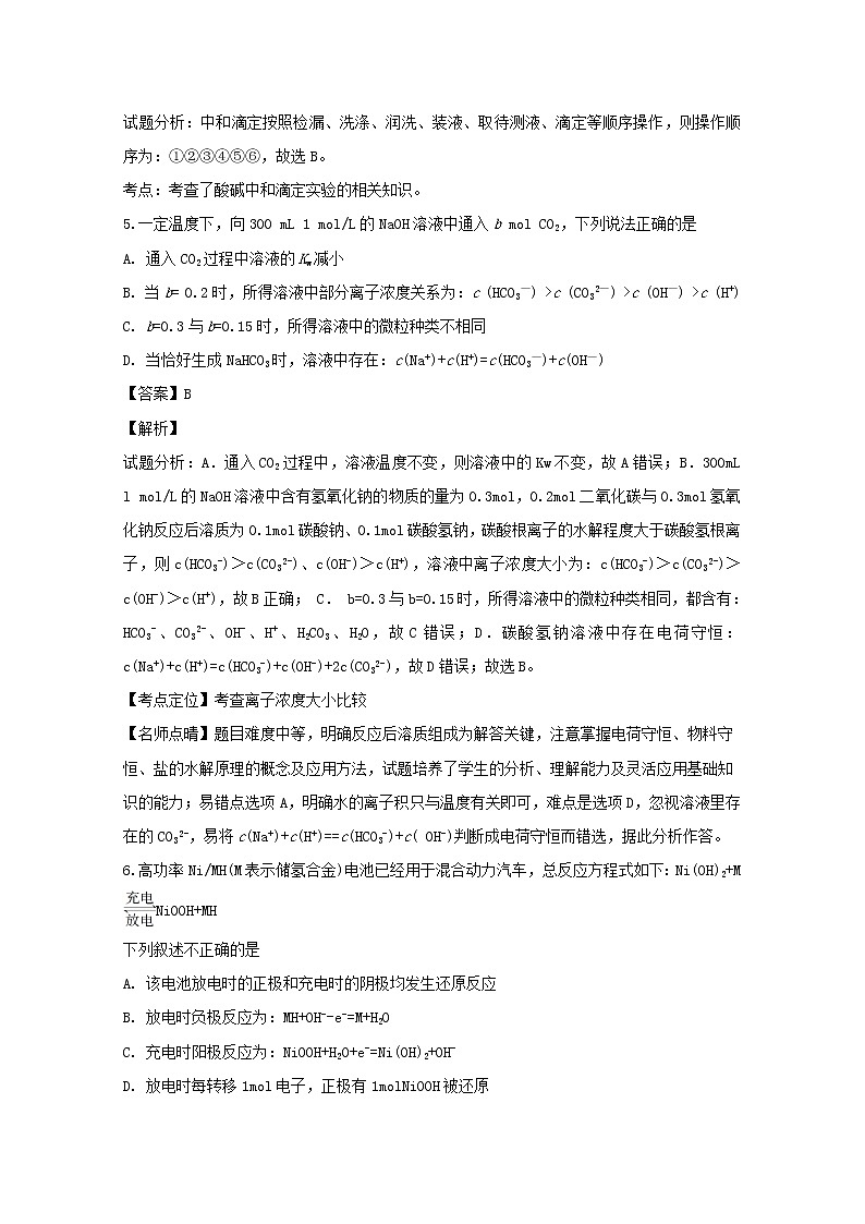 2018-2019学年湖北省恩施市清江外国语学校高二上学期期中考试化学试题 解析版03