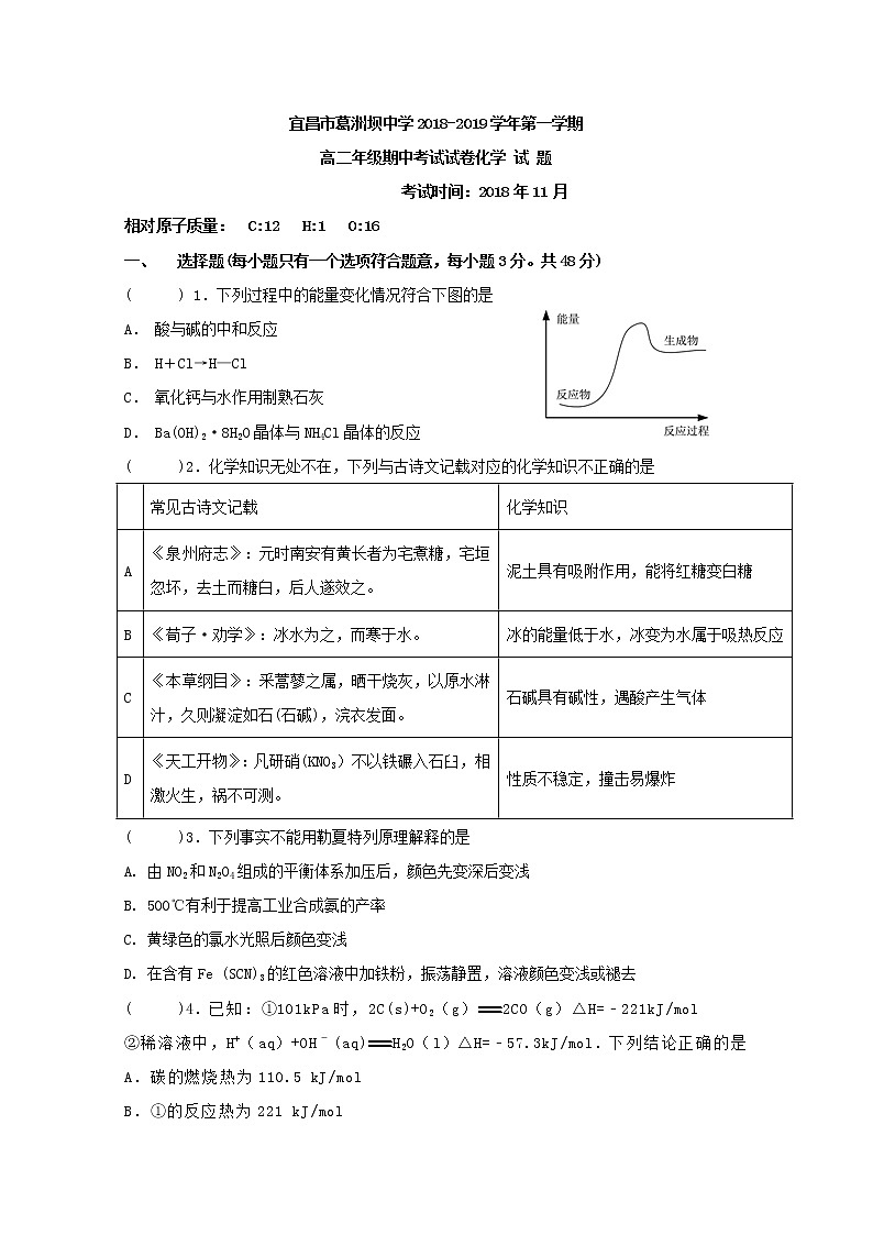 2018-2019学年湖北省宜昌市葛洲坝中学高二上学期期中考试化学试题 Word版01
