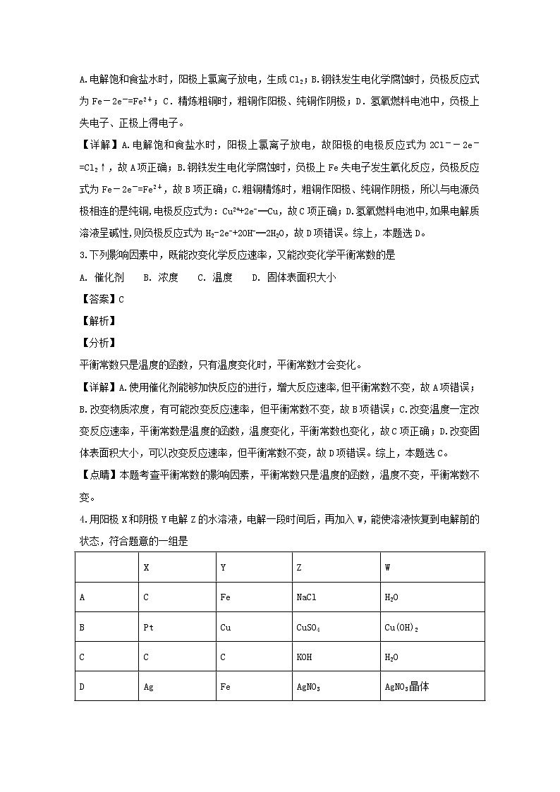 2018-2019学年安徽省宿州市十三所重点中学高二上学期期中考试化学（理）试题 解析版02