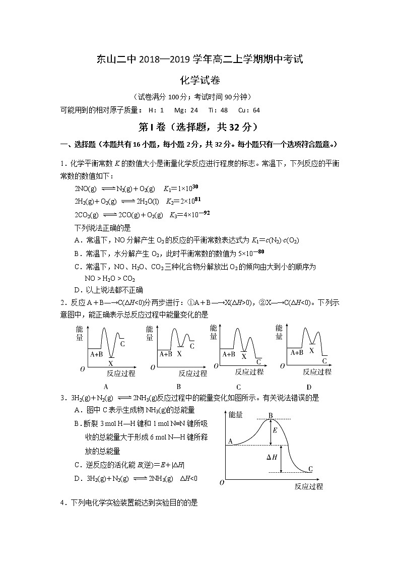 2018-2019学年福建省东山县第二中学高二上学期期中考试化学试题 Word版01