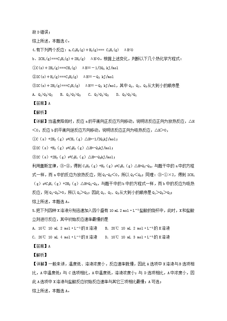 2018-2019学年贵州省安顺市平坝第一高级中学高二上学期期中考试化学试题 解析版03
