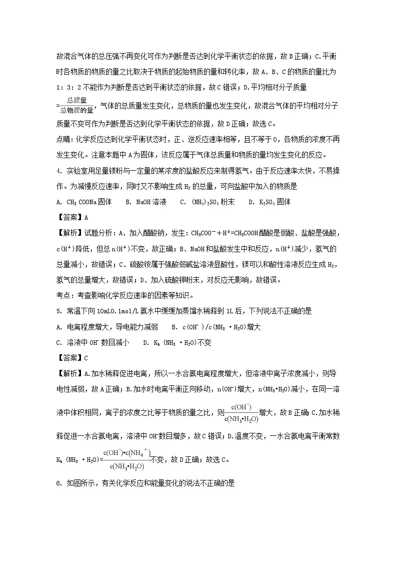 2017-2018学年重庆市九校联盟高二上学期期中考试化学试题 解析版02