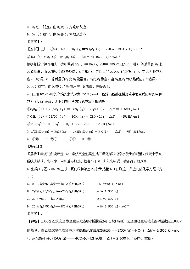 2017-2018学年江西省四校协作体高二上学期期中考试联考化学试题 解析版02