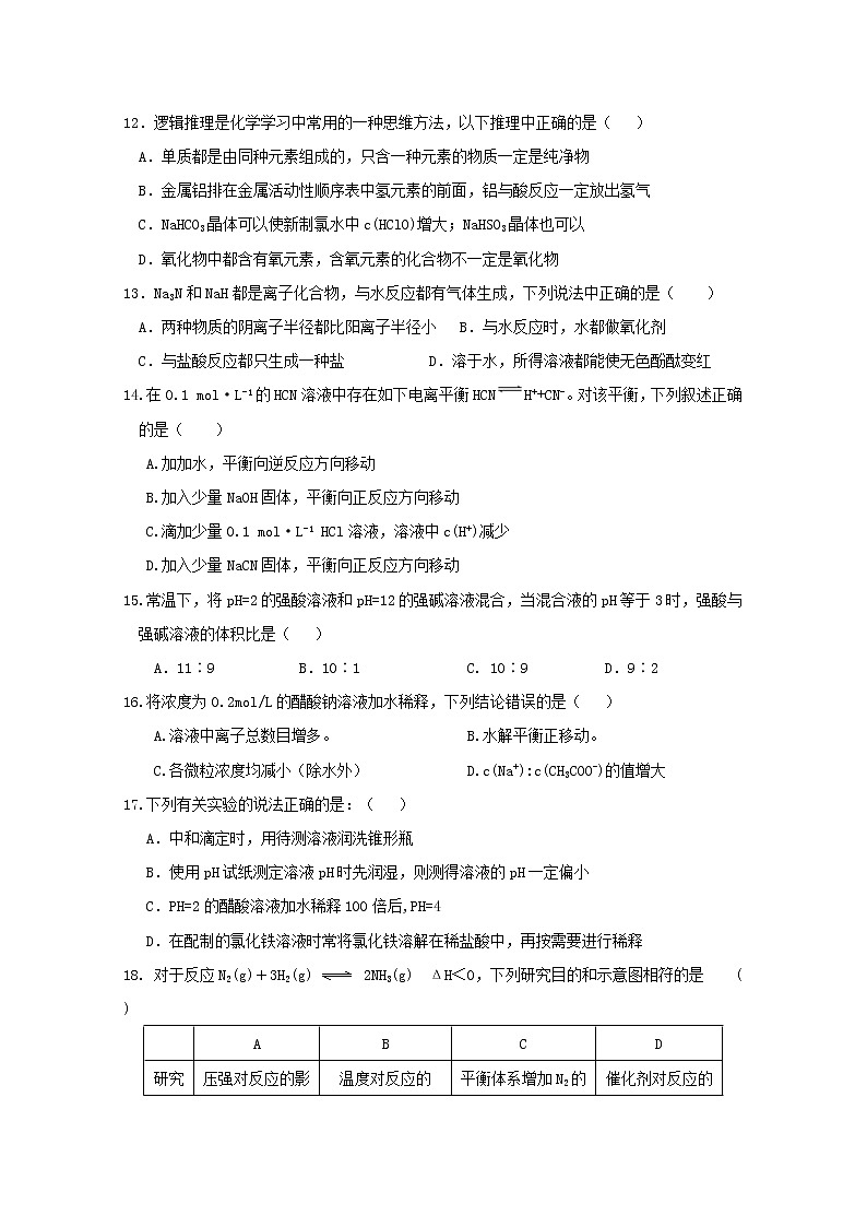 2017-2018学年辽宁省大连市普兰店区第二中学高二上学期竞赛（期中）考试化学试题03