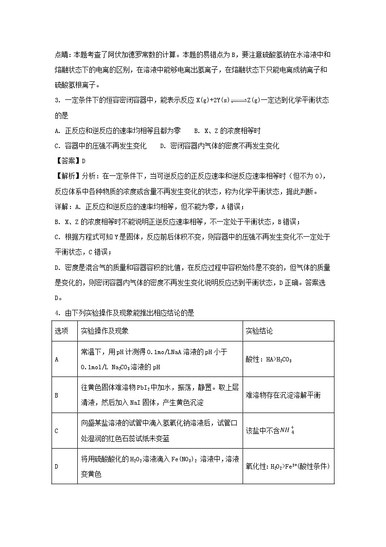 2017-2018学年河南省西华县第一高级中学高二下学期期末考试化学试题 解析版02