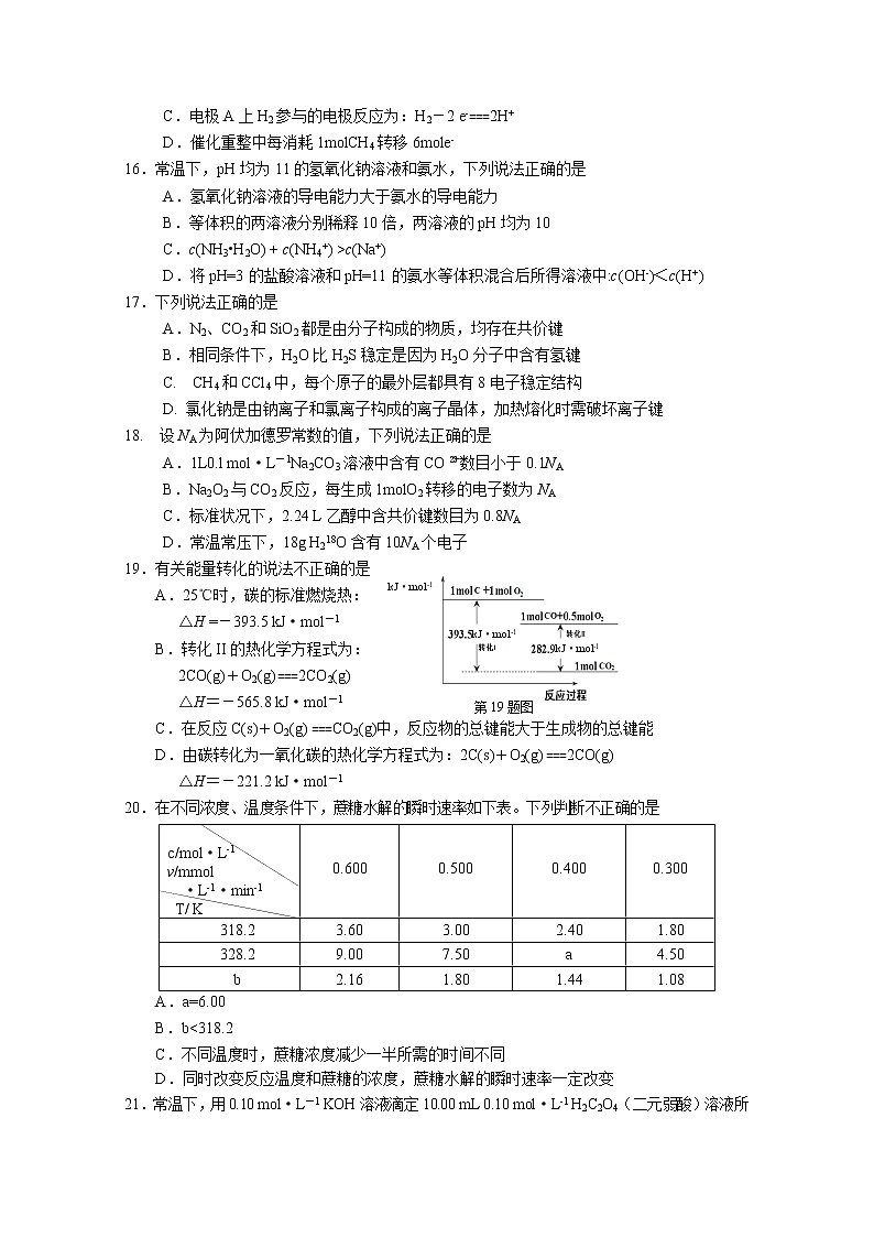 2018-2019学年浙江省丽水市高二上学期期末教学质量监控化学试题 Word版03