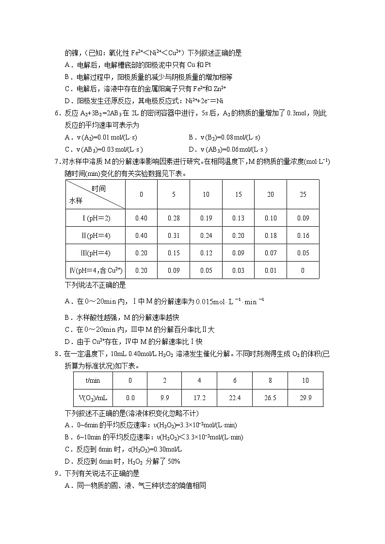 2019-2020学年甘肃省临泽一中高二上学期期末模拟化学试题 word版02