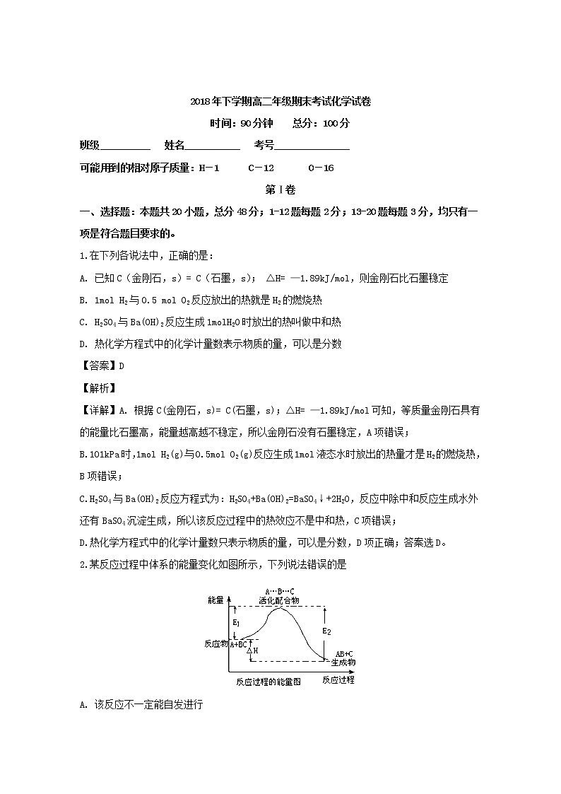 2018-2019学年湖南省醴陵市第一中学高二上学期期末考试化学（理）试题 解析版01