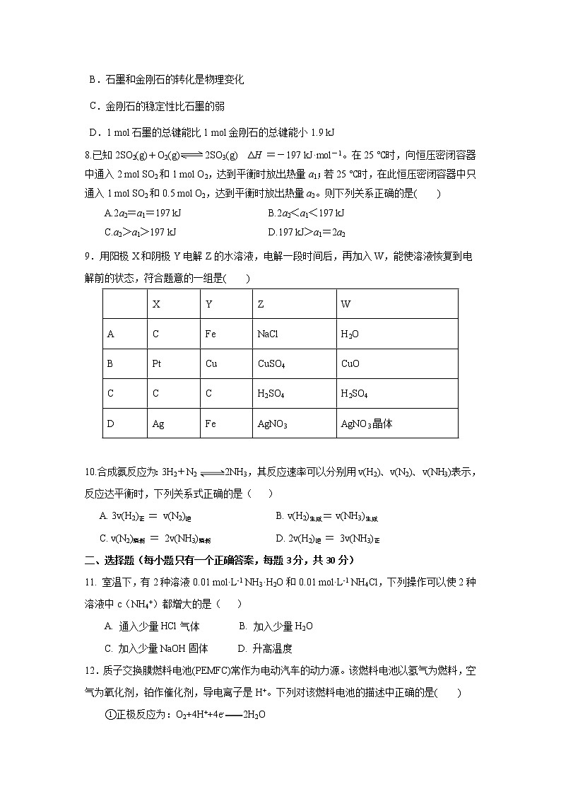2018-2019学年吉林省实验中学高二上学期期末考试化学试题 Word版03