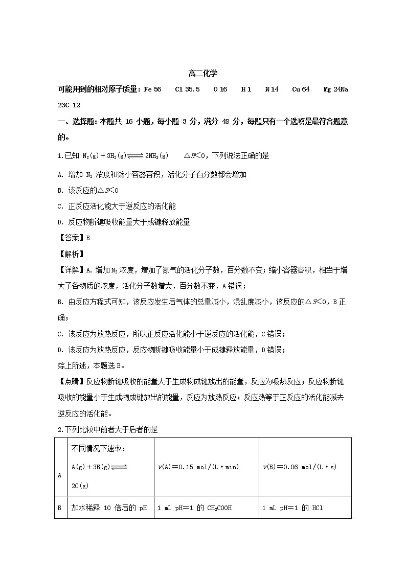 2018-2019学年吉林省榆树一中五校联考高二上学期期末联考化学试题 解析版01