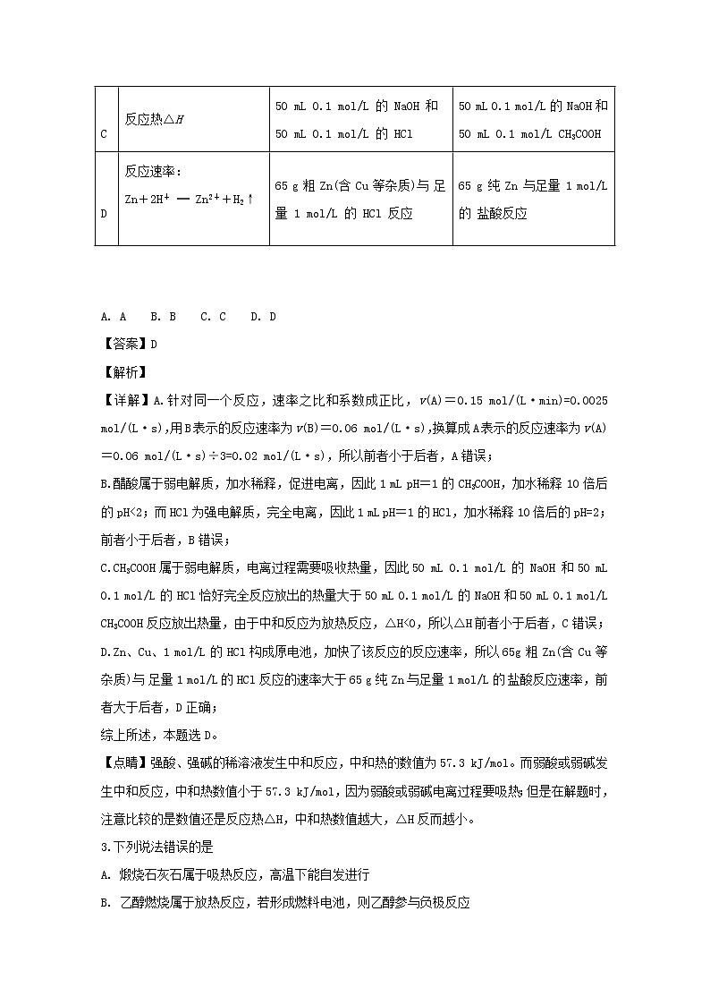 2018-2019学年吉林省榆树一中五校联考高二上学期期末联考化学试题 解析版02