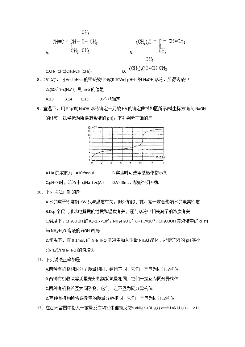 2017-2018学年重庆市巴蜀中学高二上学期期末考试化学试题（Word版）第2页