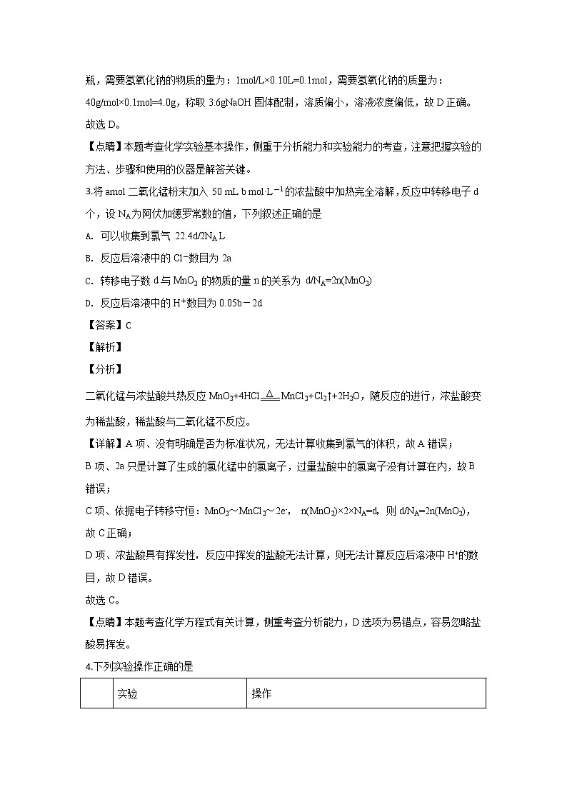 2018-2019学年河北省武邑中学高二上学期期末考试化学试题 解析版02