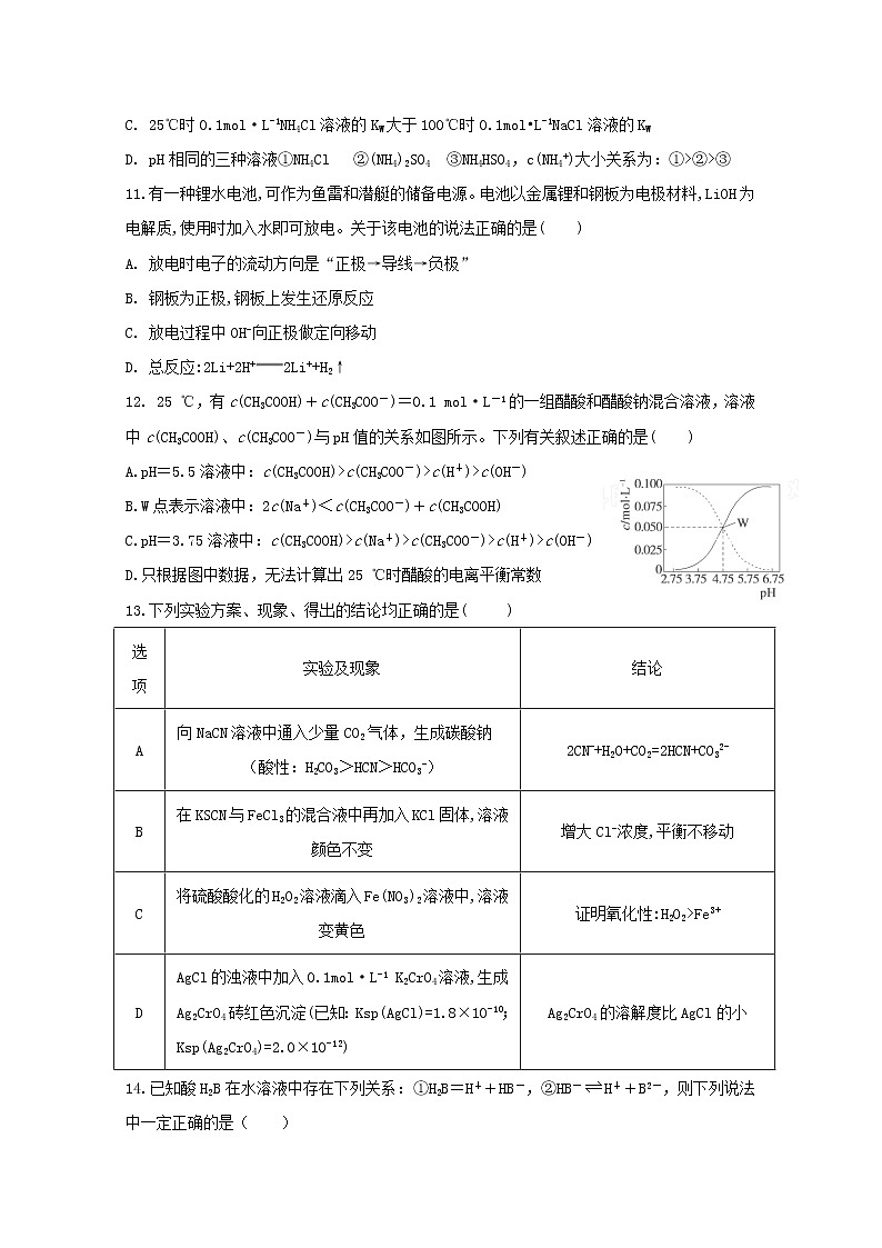 2018-2019学年黑龙江省大庆第一中学高二上学期期末考试化学试题 Word版03