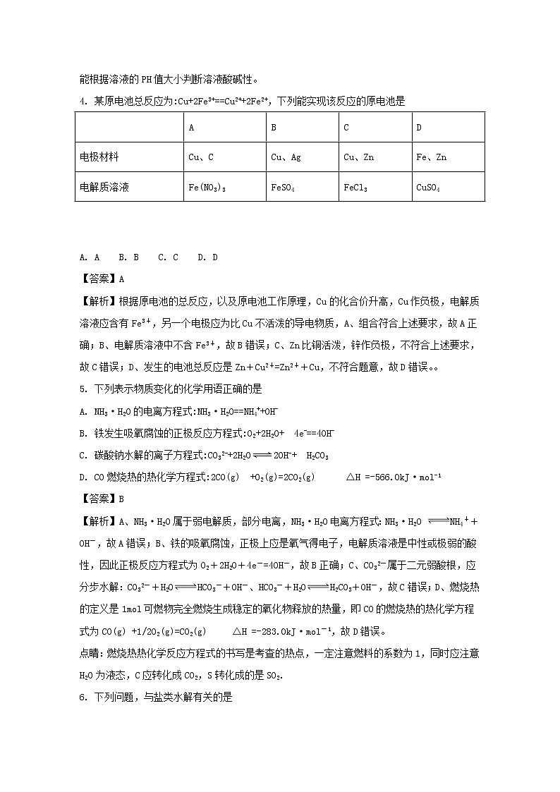 2017-2018学年辽宁省大连市高二上学期期末考试化学（理）试题 解析版02