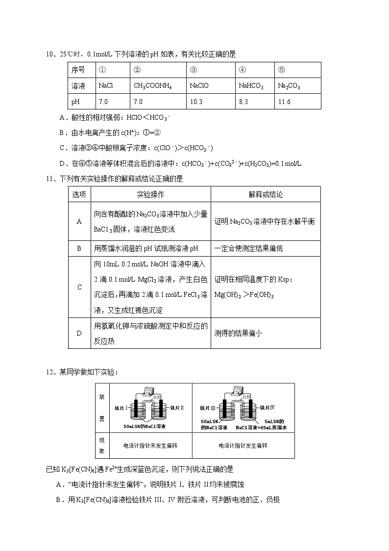 2017-2018学年福建师大附中高二上学期期末考试化学试题（实验班）（Word版）03