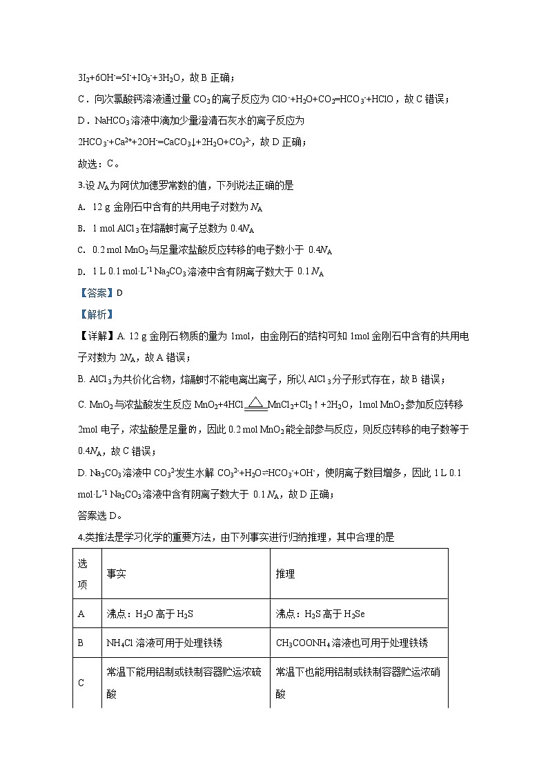 天津市第二十五中学2020届高三下学期3月网络测试化学试题02
