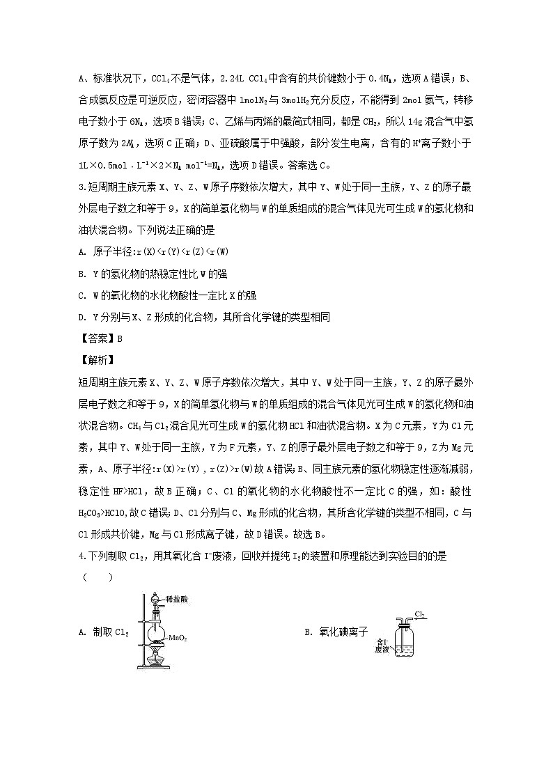 安徽省肥东县高级中学2020届高三1月调研考试化学试题第2页