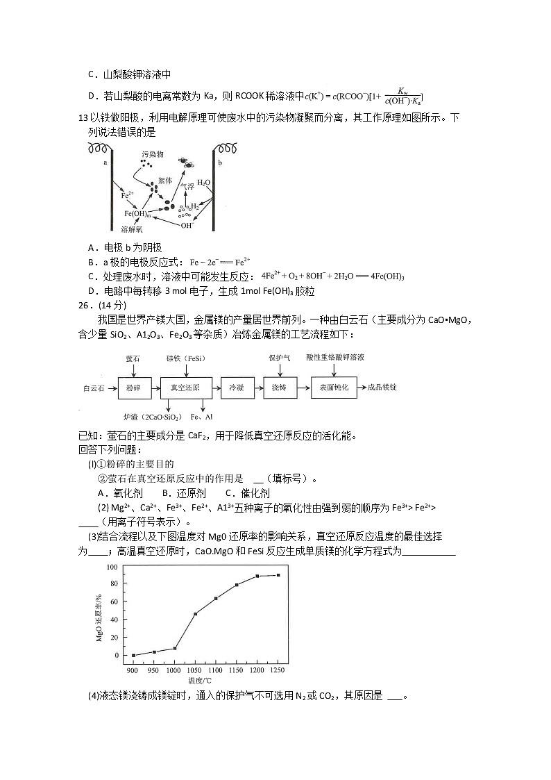 云南省2020届高三4月高中毕业生复习统一检测化学试题02