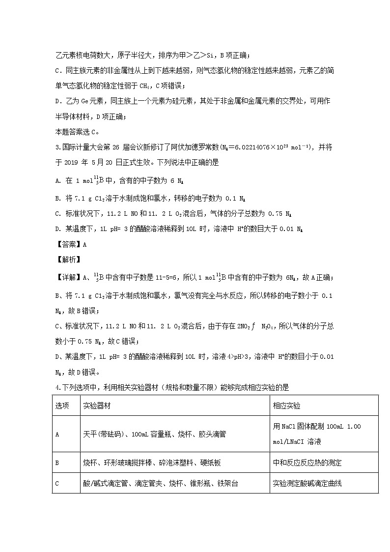 福建省泉州第十六中学2020届高三11月理科综合能力测试（二）化学试题02
