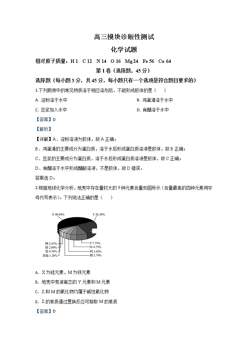 山东省日照市五莲县2020届高三上学期10月模块诊断性测试化学试题01