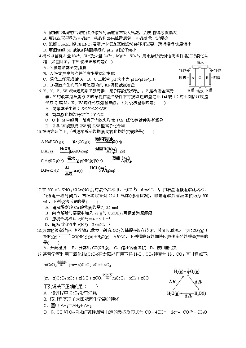 陕西省渭南市韩城市司马迁中学2020届高三第六次周测化学试卷03
