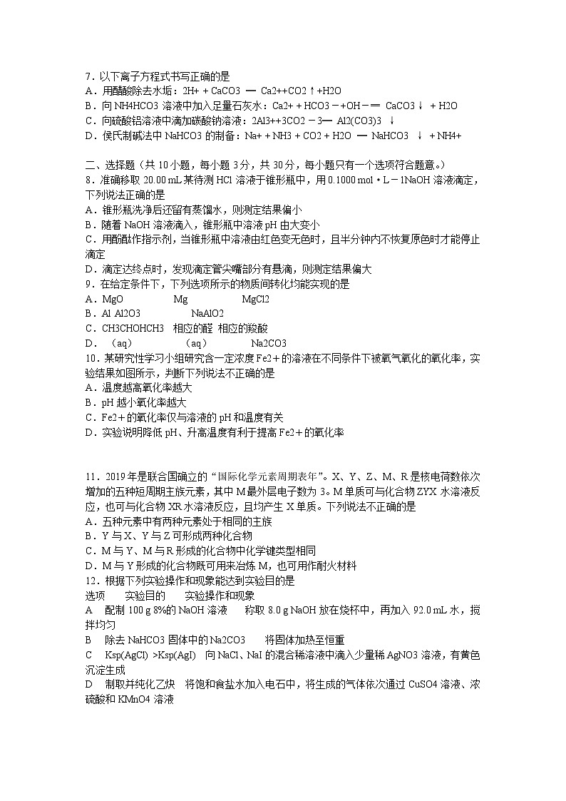 陕西省渭南市韩城市司马迁中学2020届高三第七次周测化学试卷02