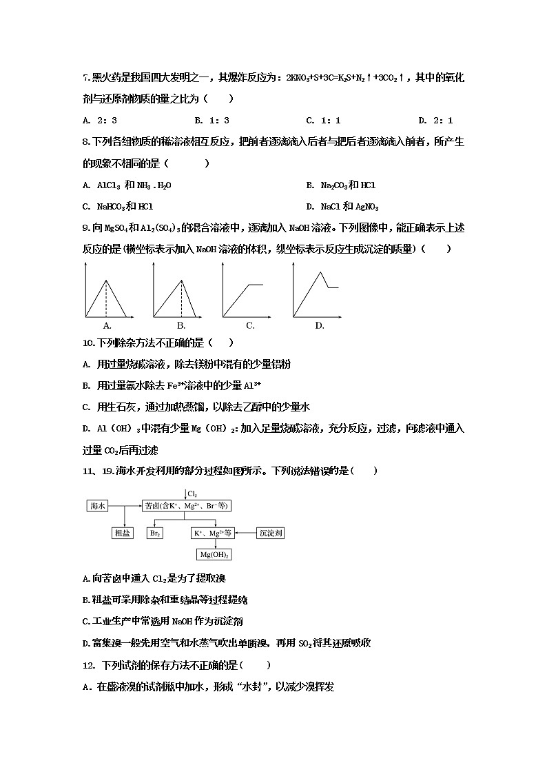 陕西省渭南市韩城市司马迁中学2020届高三下学期第九次周测化学试卷02