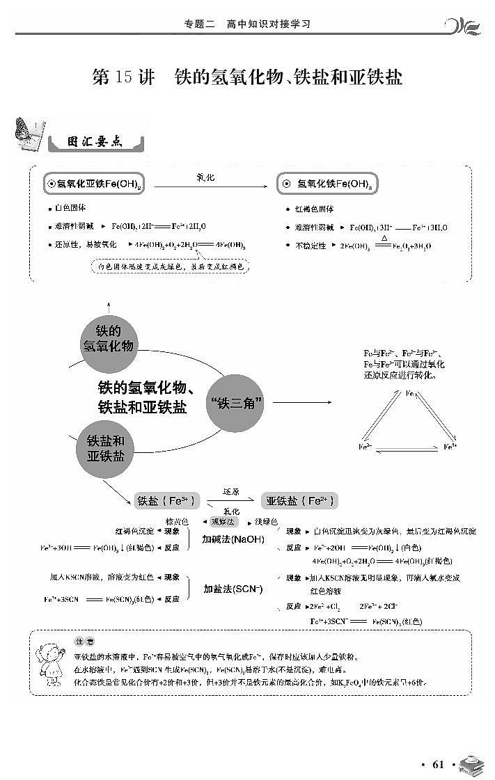 专题二 第15讲 铁的氢氧化物、铁盐和亚铁盐-2020新高一化学初升高衔接教材01