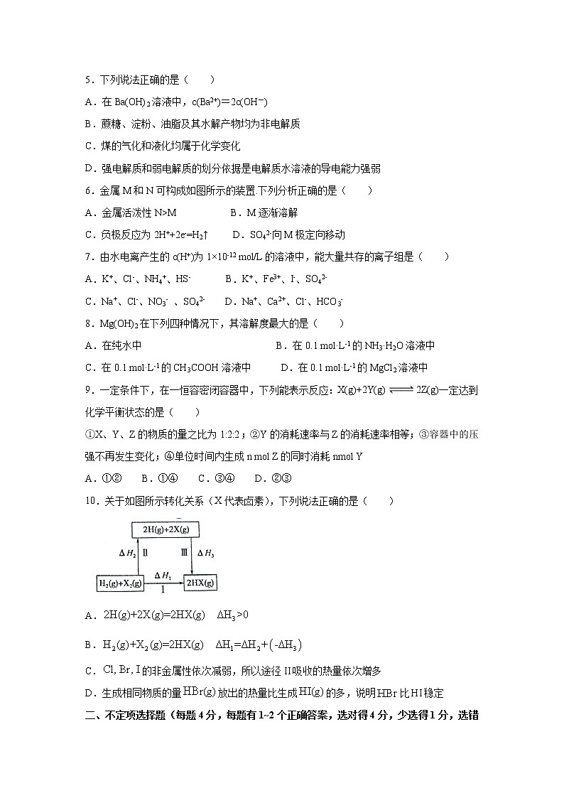 【化学】山东省微山县第二中学2019-2020学年高二下学期第一学段教学质量监测试题02