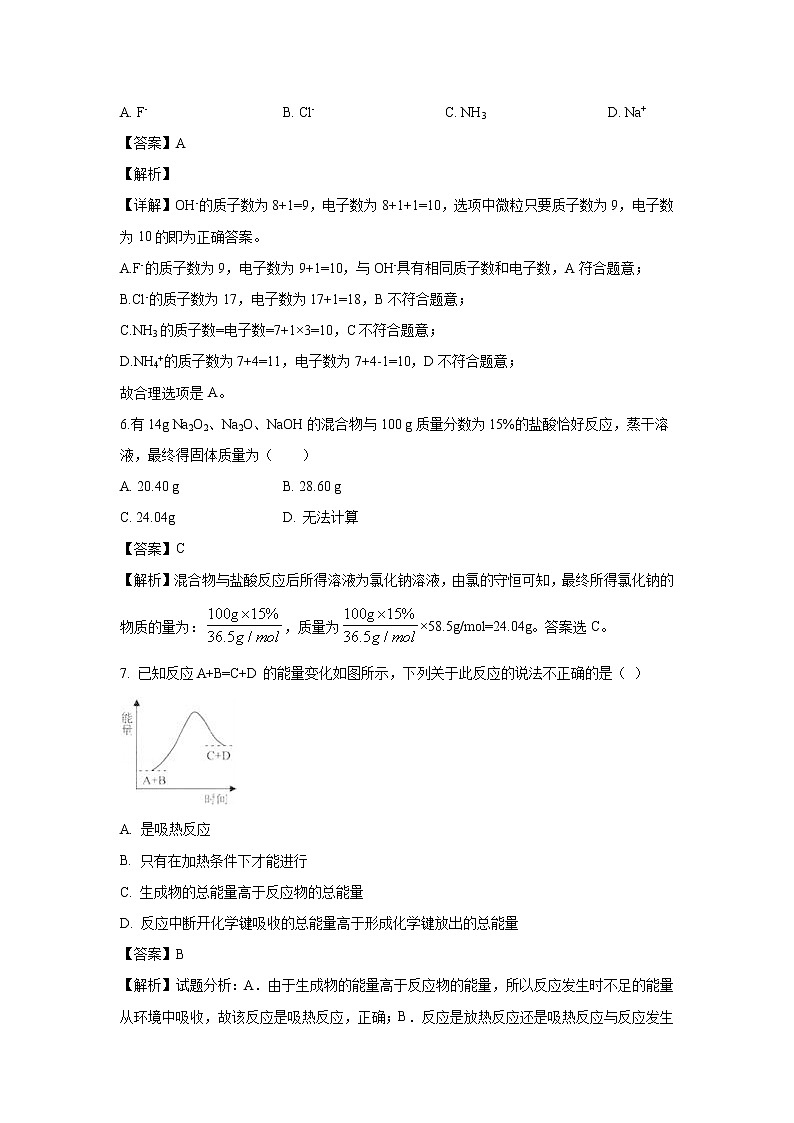 【化学】四川省眉山市彭山区第一中学2019-2020学年高二上学期开学考试试题（解析版）03