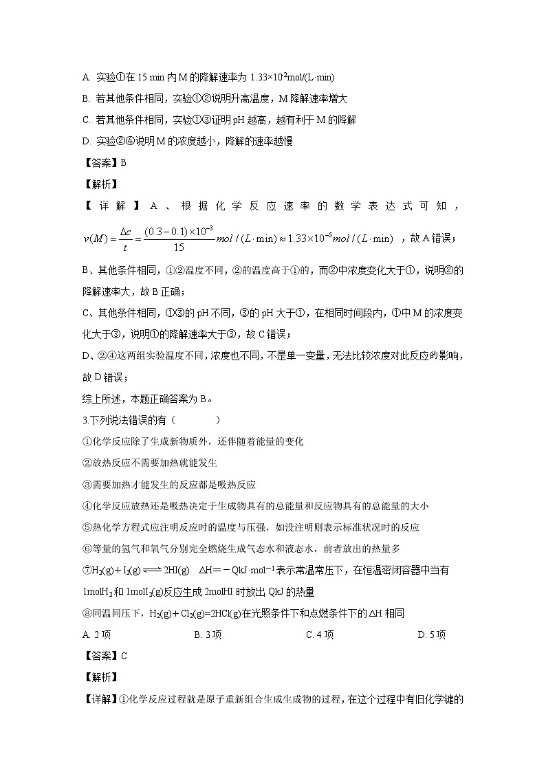 【化学】江西省上饶市“山江湖”协作体2019-2020学年高二上学期期中考试（统招班）试题（解析版）02
